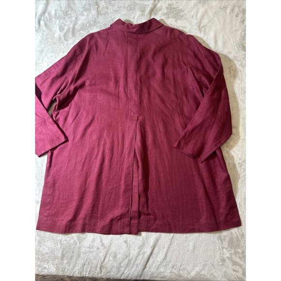 Women’s J.Jill Vintage Tunic Top 3 Buttons Deep Splits Maroon 100% Linen Plus 22 - Picture 10 of 14